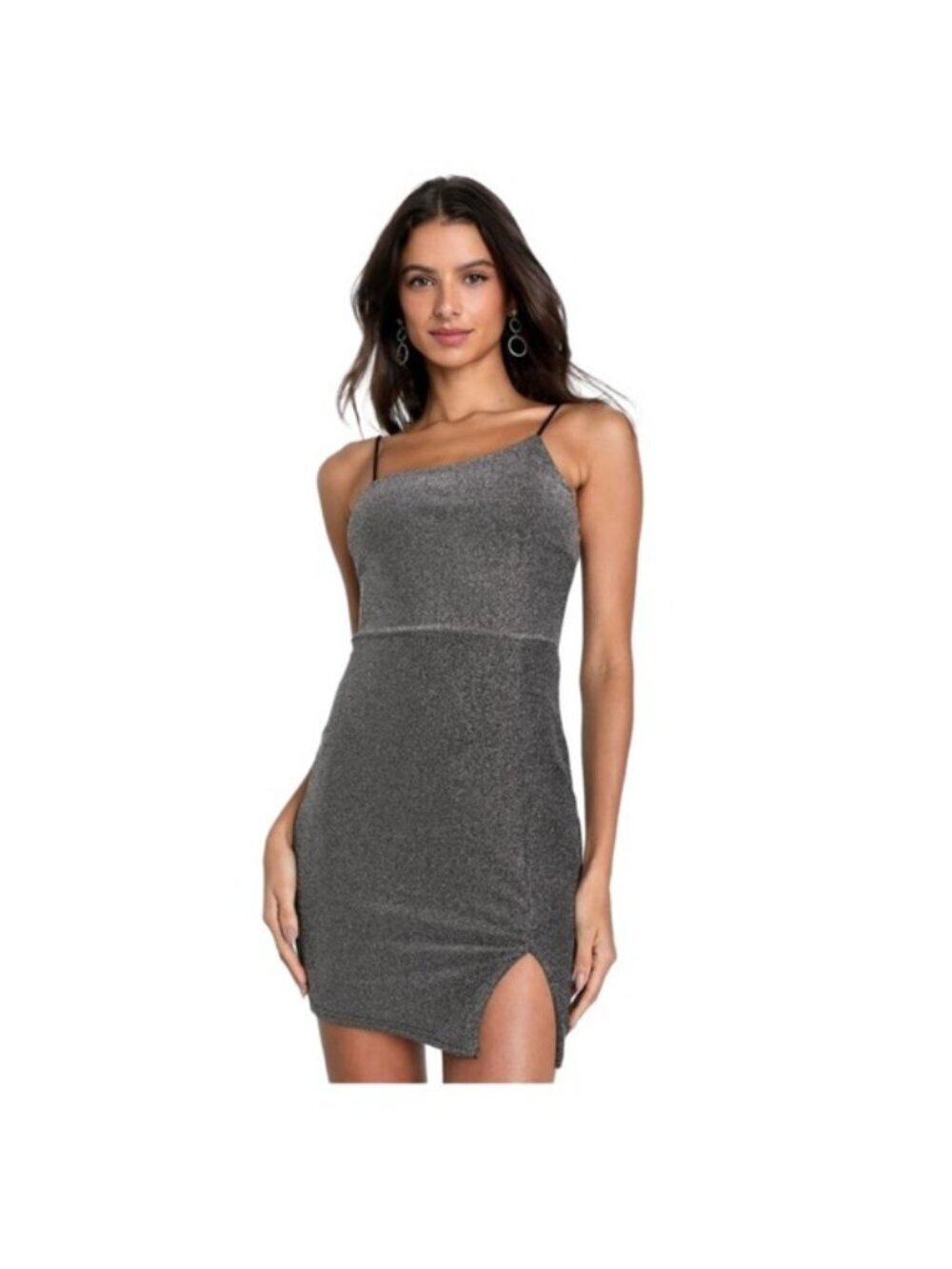 NWT Lulus Take Me Anywhere Silver Sparkly Bodycon Mini Dress M MSRP $68